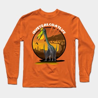 Quetzalcoatlus Prehistoric Design With Background Long Sleeve T-Shirt